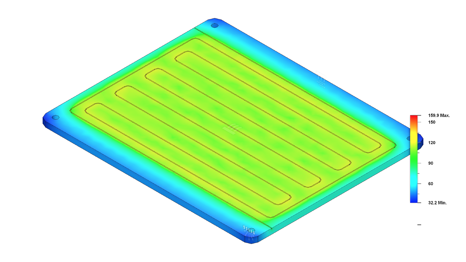 A thermal simulation of the heating plate shown with the nichrome wire exposed.