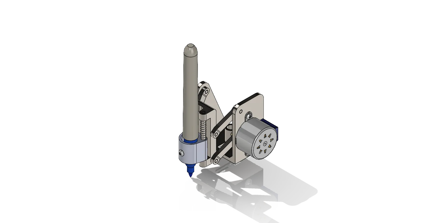 The pen plotter mechanism in the deployed position.