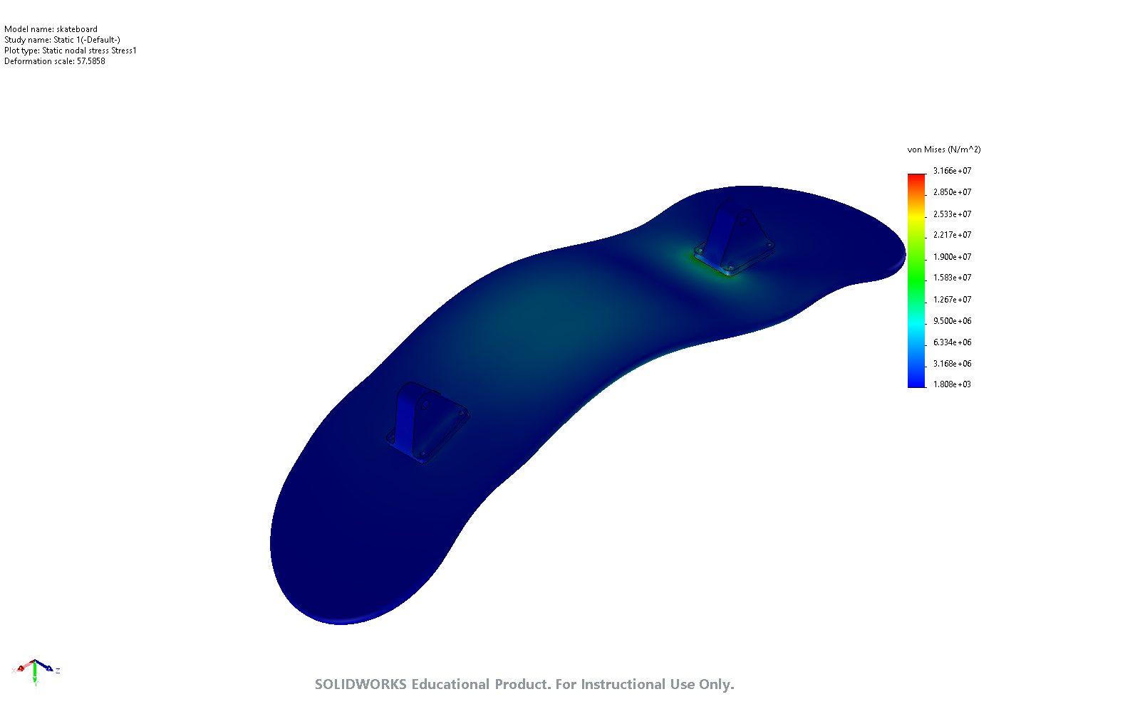 Maple skateboard deck with stress analysis view 2.